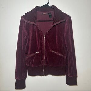DKNY Women's Burgundy Velvet Zip-Up Jacket